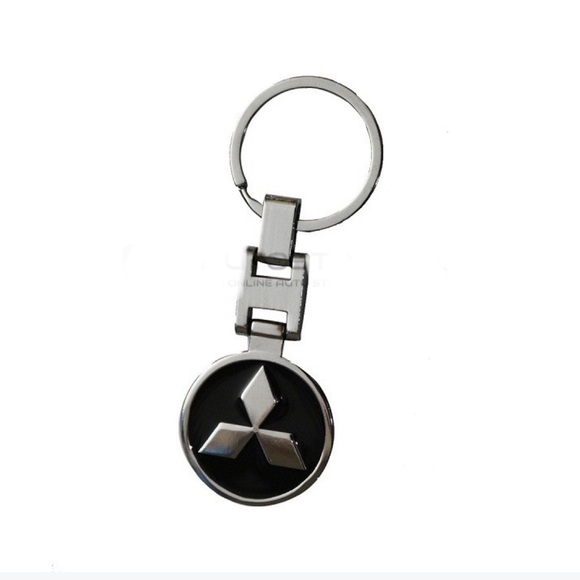 Mitsubishi Key Chain Ring - Chrome Metal Car Keychain Keyring Alloy black - Picture 2 of 2